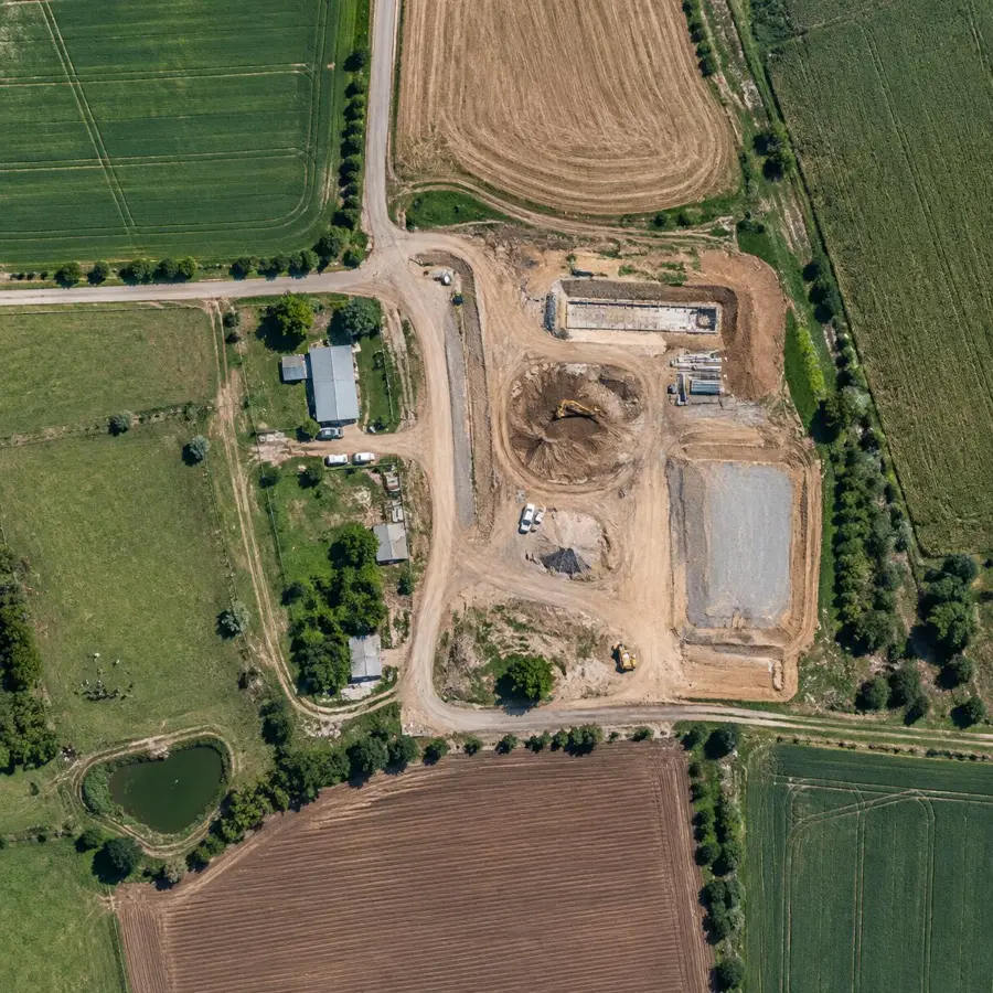 Vista aérea ortogonal de área mapeada com drone
